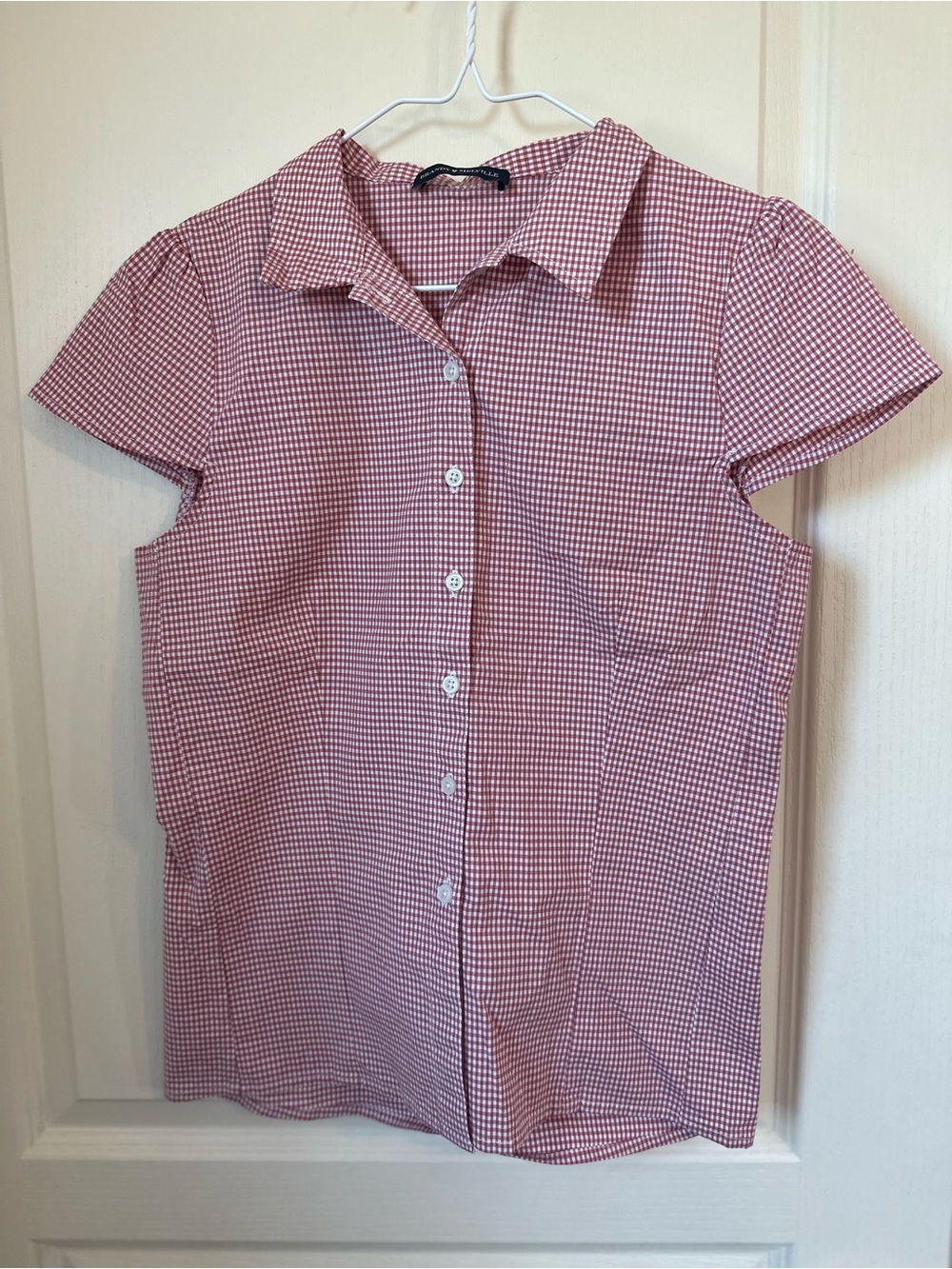 Brandy Melville Red and White Gingham Button-Down Shirt
